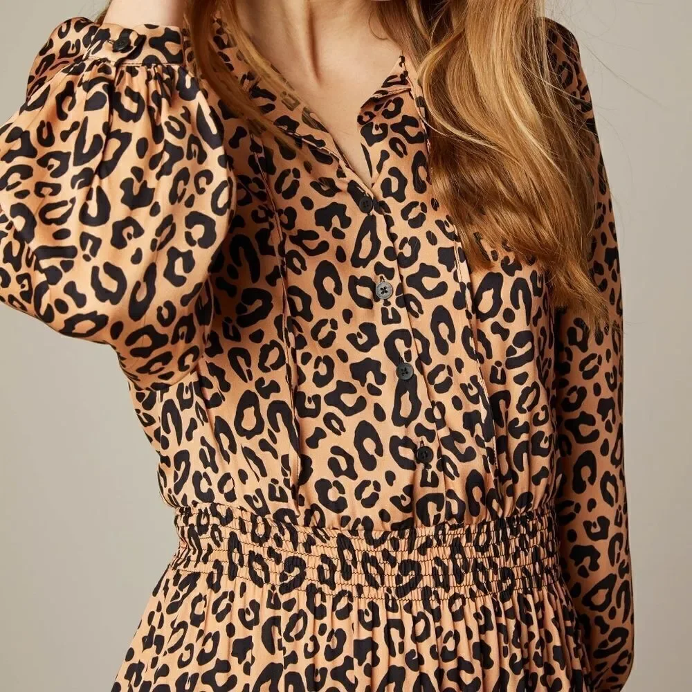 Tucker Juliette Dress Kitty Cat Dreamer in Stretch Charmeuse Silk Leopard Print